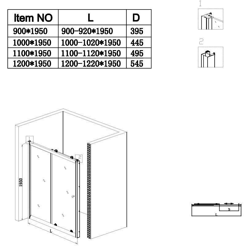 DRZWI PRYSZNICOWE SH02E CHROM 120 CM 6 MM SH02E-120