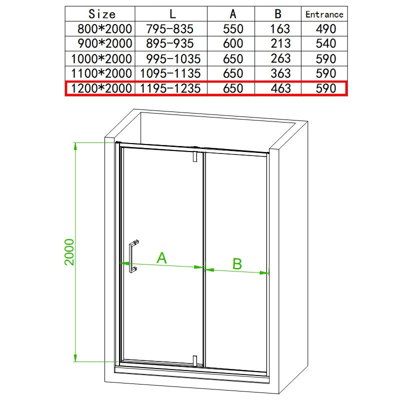 DRZWI PRYSZNICOWE UCHYLNE SH08E DO WNĘKI CZARNE 120 CM 6 MM SH08E-BL-120