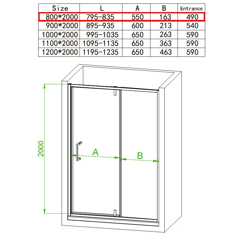 DRZWI PYSZNICOWE UCHYLNE SH08A DO WNĘKI CZARNE 80 CM 6 MM SH08A-BL-80
