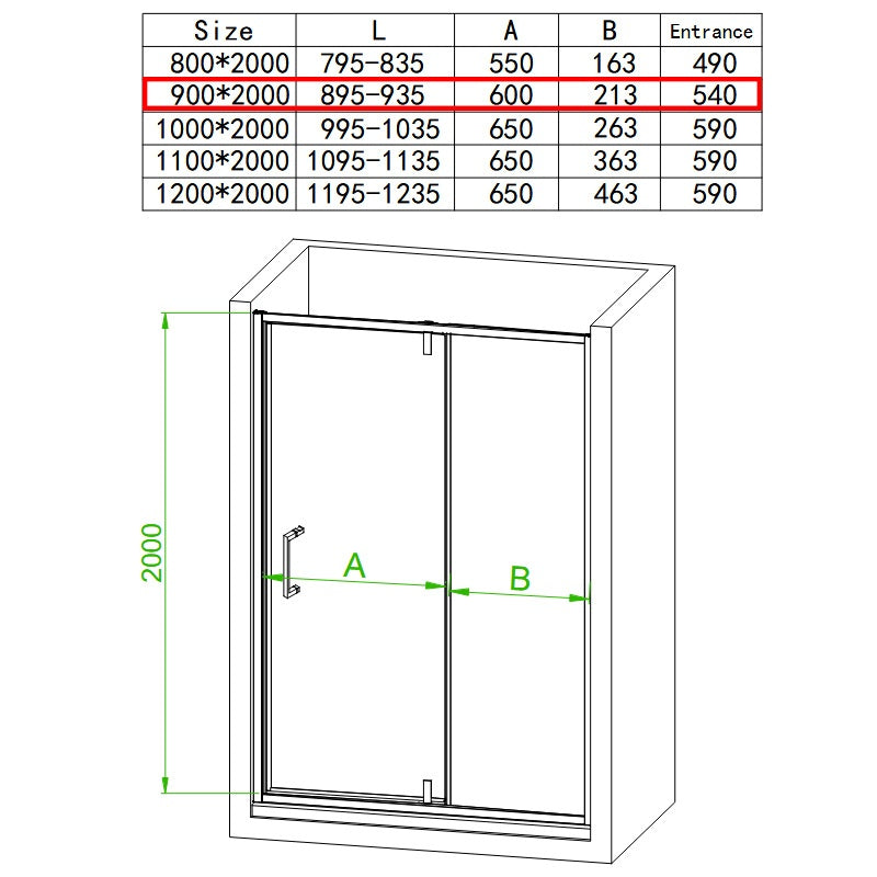 DRZWI PRYSZNICOWE UCHYLNE SH08B DO WNĘKI CZARNE 90 CM 6 MM SH08B-BL-90
