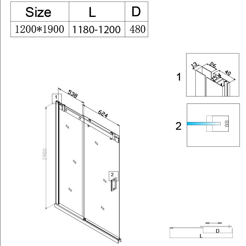 DRZWI PRYSZNICOWE Z BRODZIKIEM SH03D/ST05E CZARNE/BIAŁY 115-120/120x70 CM SH03D-BL+ST05E-WH