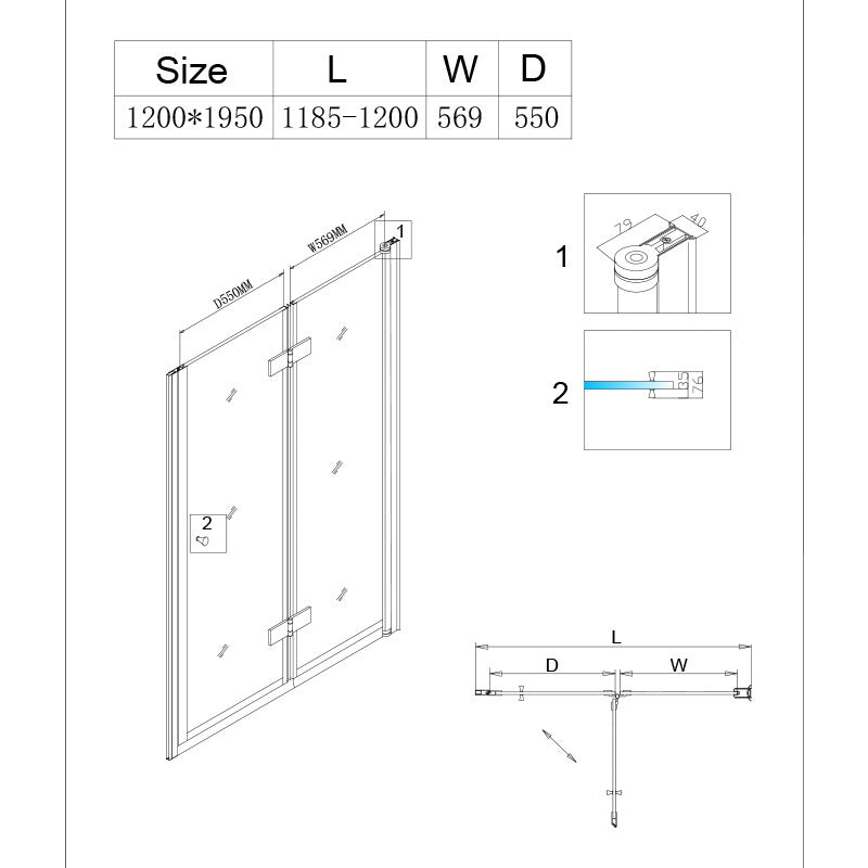 DRZWI PRYSZNICOWE SH06E CHROM 120 CM 6 MM SH06E-120