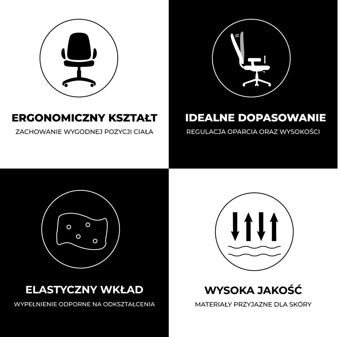 FOTEL BIUROWY OBROTOWY AMBER CZARNA SKÓRA PU PODSTAWA CHROM AMBER-BL