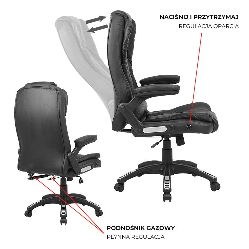 FOTEL BIUROWY OBROTOWY CUBE CZARNA SKÓRA PU PODSTAWA CZARNA CUBE-BL