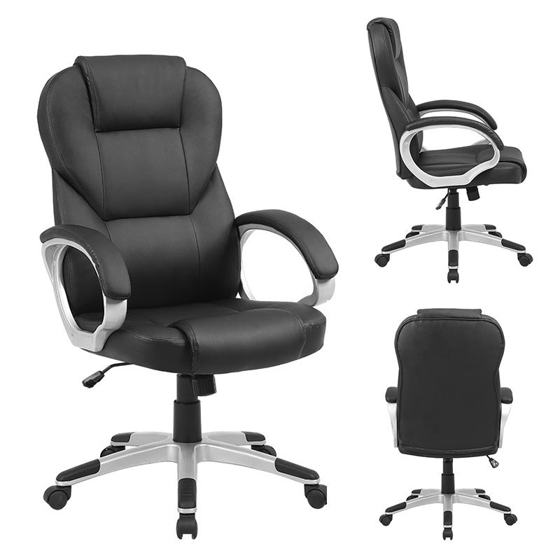FOTEL BIUROWY OBROTOWY FUSIO CZARNA SKÓRA PU PODSTAWA CHROM FUSIO-BL