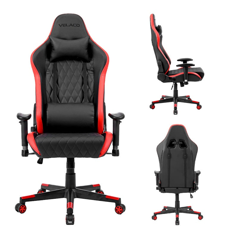 FOTEL GAMINGOWY BIUROWY OBROTOWY FURIA CZARNO/CZERWONY SKÓRA PU FURY-BL-RD
