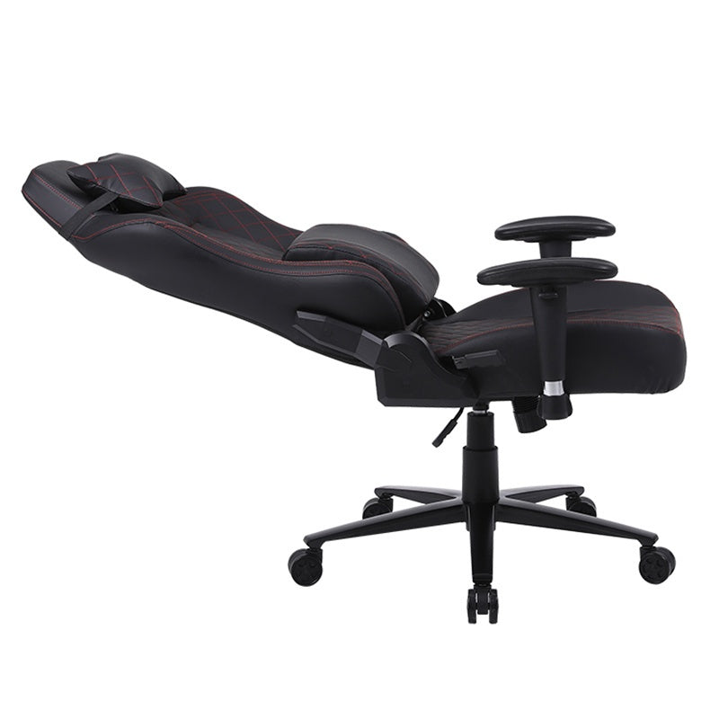 FOTEL GAMINGOWY BIUROWY OBROTOWY SONIC CZARNY OBSZYCIE CZERWONE SKÓRA PU SONIC-BL-RD
