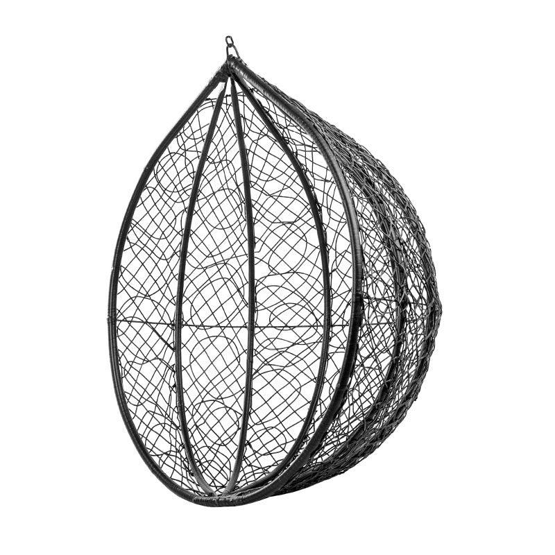 FOTEL OGRODOWY WISZĄCY KOKON DUŻY KOSZ KORFU CZARNY BEZ PODSTAWY PODUSZKA BRĄZOWE KWIATY KORFU-BL-BP-FL-BR