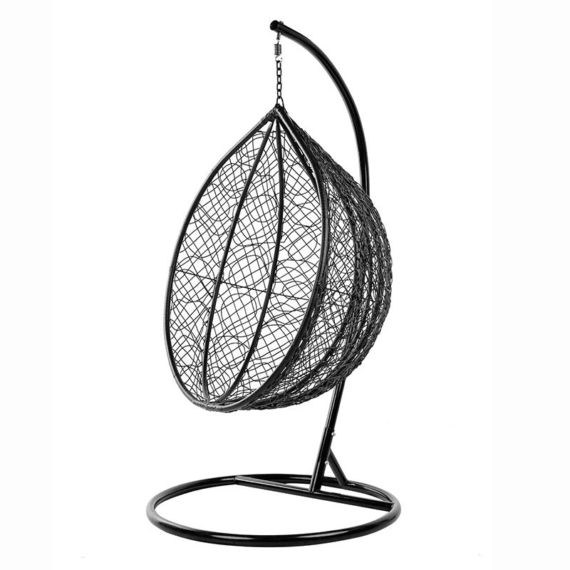 FOTEL OGRODOWY WISZĄCY KOKON DUŻY KOSZ KORFU CZARNY Z PODSTAWĄ PODUSZKA BRĄZOWE KWIATY KORFU-BL-FL-BR