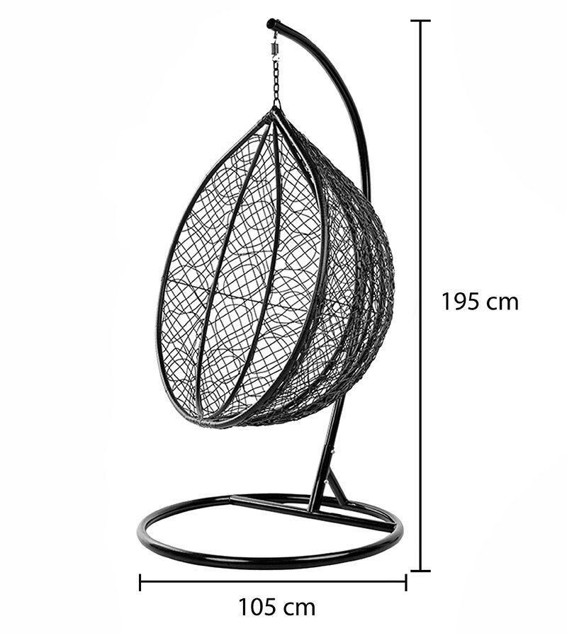 FOTEL OGRODOWY WISZĄCY KOKON DUŻY KOSZ KORFU CZARNY Z PODSTAWĄ PODUSZKA KOLOROWE RÓŻE KORFU-BL-FL-ROSE