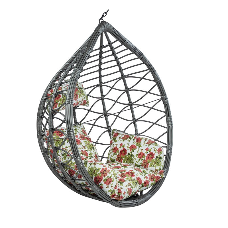 FOTEL OGRODOWY WISZĄCY KOKON DUŻY KOSZ VEGAS SZARY BEZ PODSTAWY PODUSZKA KOLOROWE RÓŻE VEGAS-GR-BP-FL-ROSE