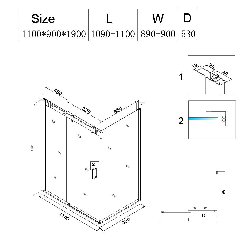 KABINA PRYSZNICOWA PROSTOKĄTNA Z BRODZIKIEM BS14B/ST04B CZARNA/CZARNY 110x90 CM BS14B+ST04B-BL