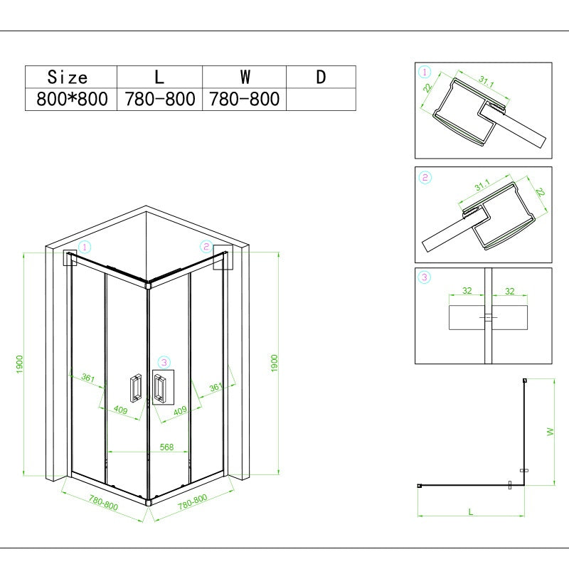 KABINA PRYSZNICOWA KWADRATOWA KZ93A BIAŁA 80X80 CM KZ93A-WH-80