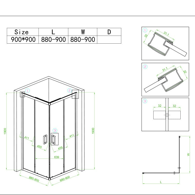 KABINA PRYSZNICOWA KWADRATOWA KZ93B BIAŁA 90x90 CM KZ93B-WH-90