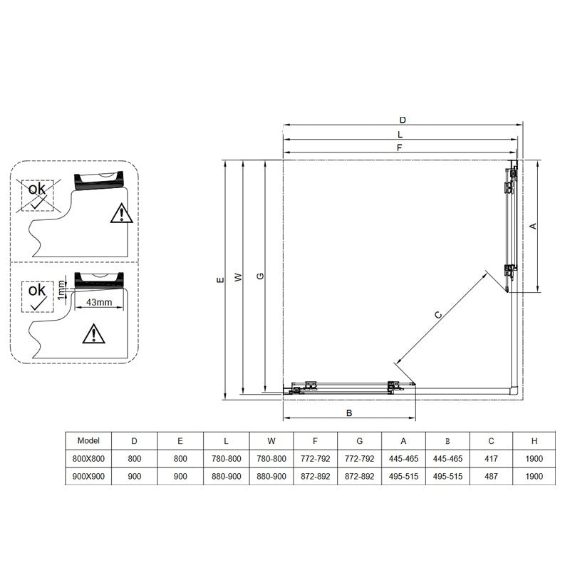 KABINA PRYSZNICOWA KWADRATOWA SUPER SLIM NOVA CZARNA 80x80 CM 6 MM NOVA-BL-80X80