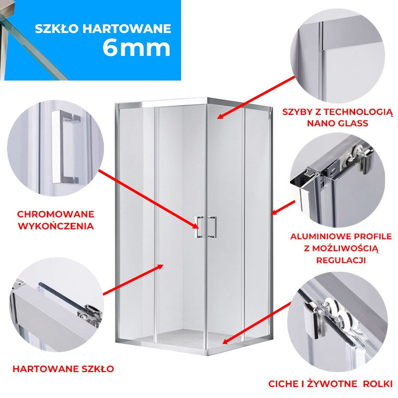 KABINA PRYSZNICOWA KWADRATOWA Z BRODZIKIEM KZ102B/RIKO CHROM/CZARNY 90x90 CM KZ102B+RIKO-BL-90