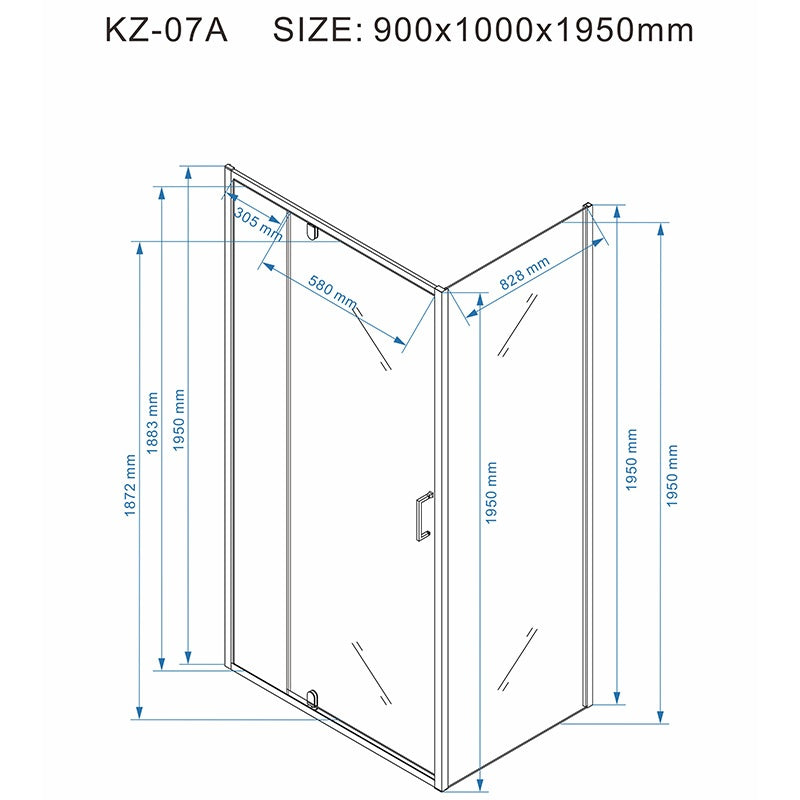 KABINA PRYSZNICOWA PROSTOKĄTNA KZ07A CHROM 100x90 CM KZ07A-100X90