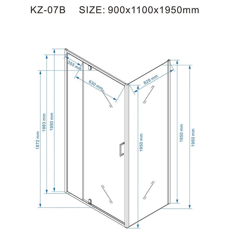 KABINA PRYSZNICOWA PROSTOKĄTNA KZ07B CHROM 110x90 CM KZ07B-110X90