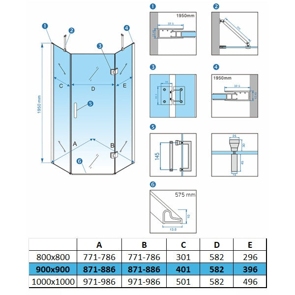 KABINA PRYSZNICOWA PIĘCIOKĄTNA Z BRODZIKIEM KZ10B/ST08B CZARNA/CZARNY 90x90 CM KZ10B-BL+ST08B-BL