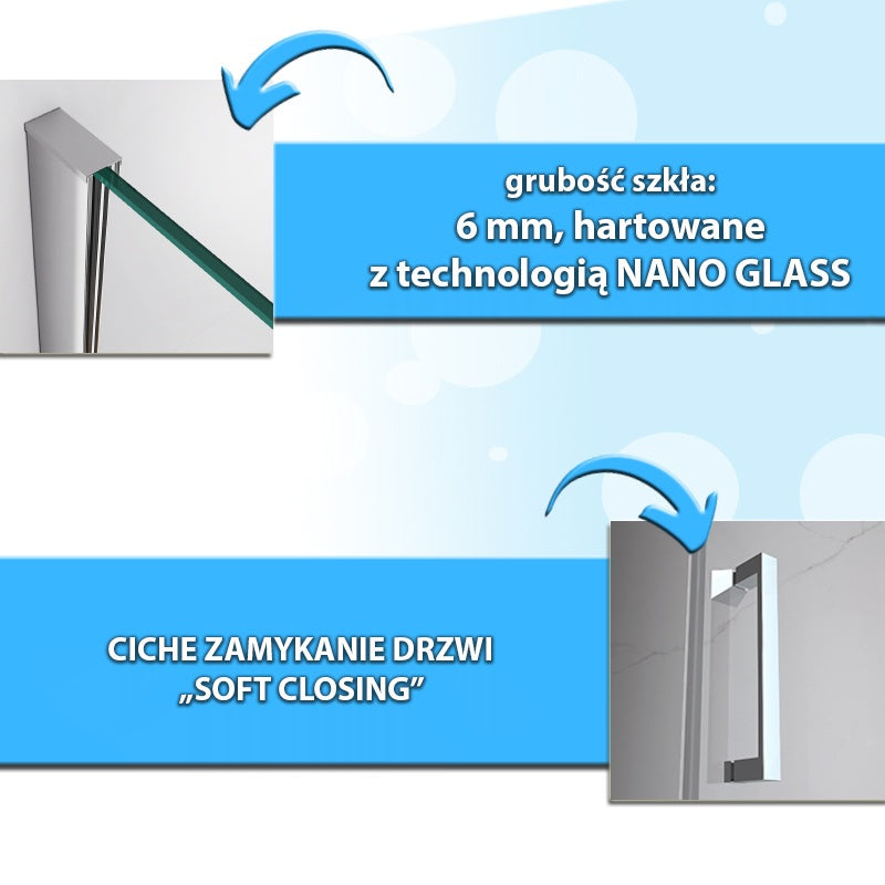 KABINA PRYSZNICOWA PROSTOKĄTNA KZ02C CZARNA 110x80 CM KZ02C-BL-110X80