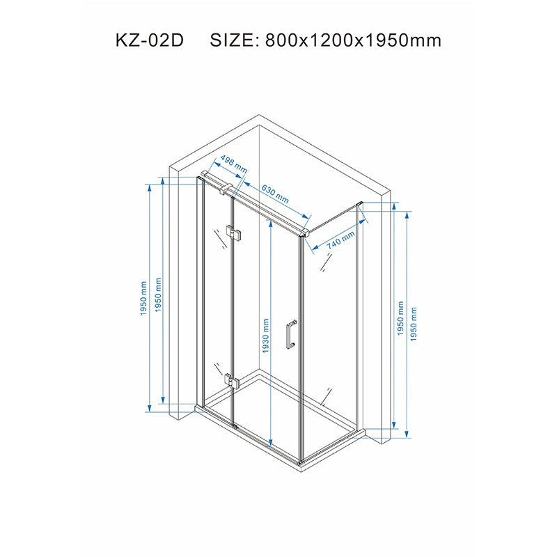 KABINA PRYSZNICOWA PROSTOKĄTNA KZ02D CZARNA 120x80 CM KZ02D-BL-120X80