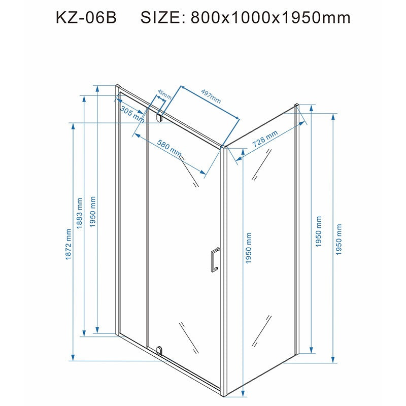 KABINA PRYSZNICOWA PROSTOKĄTNA KZ06B CZARNA 100x80 CM KZ06B-BL-100X80