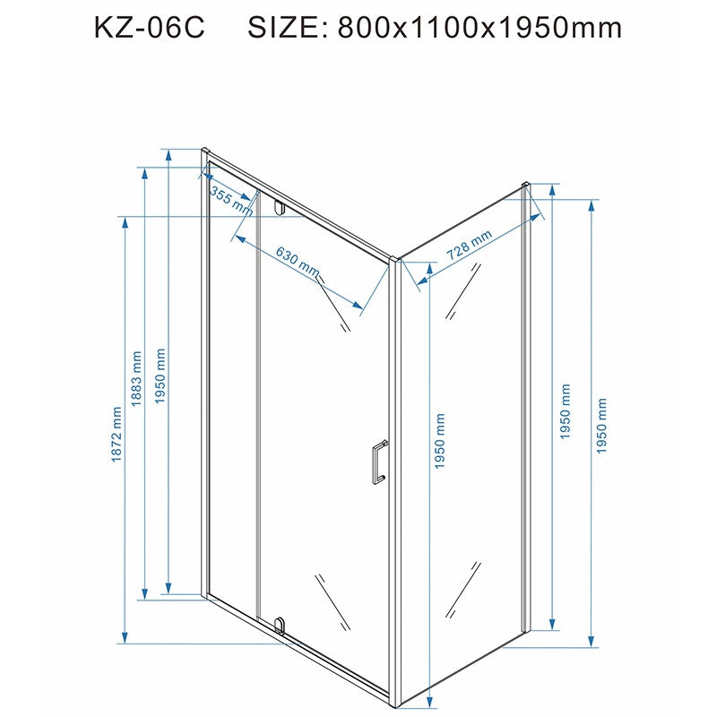 KABINA PRYSZNICOWA PROSTOKĄTNA KZ06C CZARNA 110x80 CM KZ06C-BL-110X80