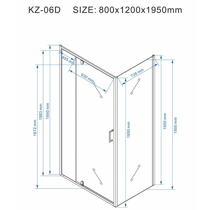 KABINA PRYSZNICOWA PROSTOKĄTNA KZ06D CZARNA 120x80 CM KZ06D-BL-120X80