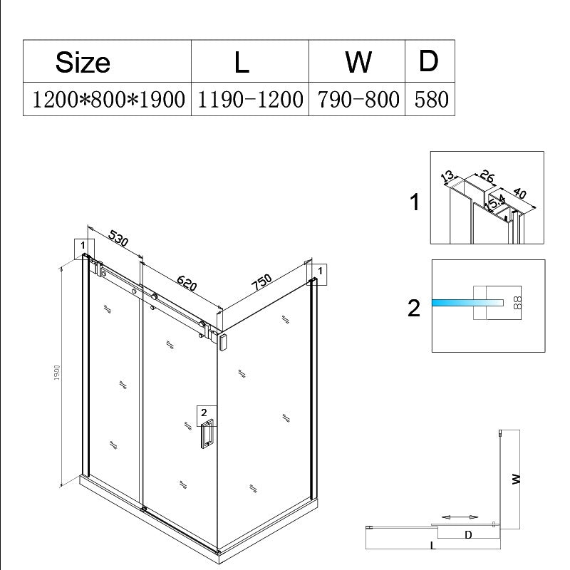 KABINA PRYSZNICOWA PROSTOKĄTNA KZ203C BIAŁA 120x80 CM KZ203C-WH-120X80