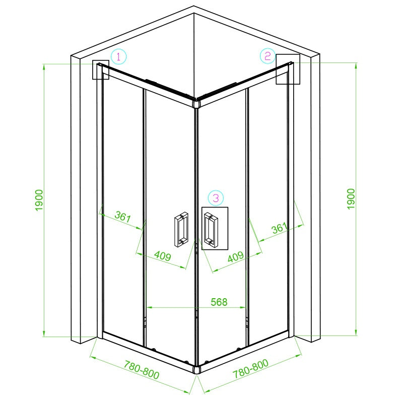 KABINA PRYSZNICOWA KWADRATOWA BL30A CZARNA 80x80 CM BL30A-80