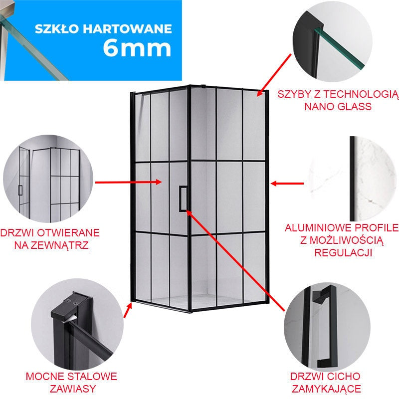 KABINA PRYSZNICOWA KWADRATOWA BS13A CZARNA 80x80 CM BS13A-80