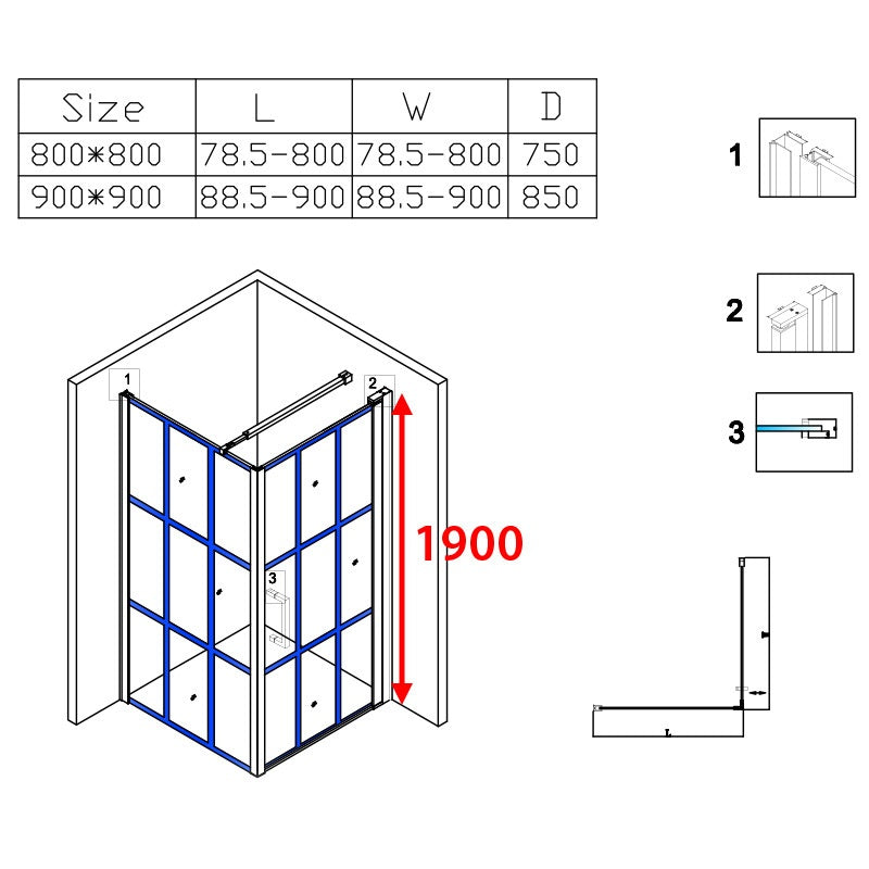 KABINA PRYSZNICOWA KWADRATOWA + BRODZIK BS13B/SXL02B CZARNA/CZARNY 90x90 CM BS13B+ST02B-BL