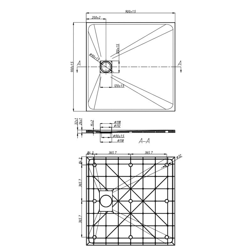 KABINA PRYSZNICOWA KWADRATOWA Z BRODZIKIEM BS13B/RIKO CZARNA/CZARNY 90x90 CM BS13B+RIKO-BL-90