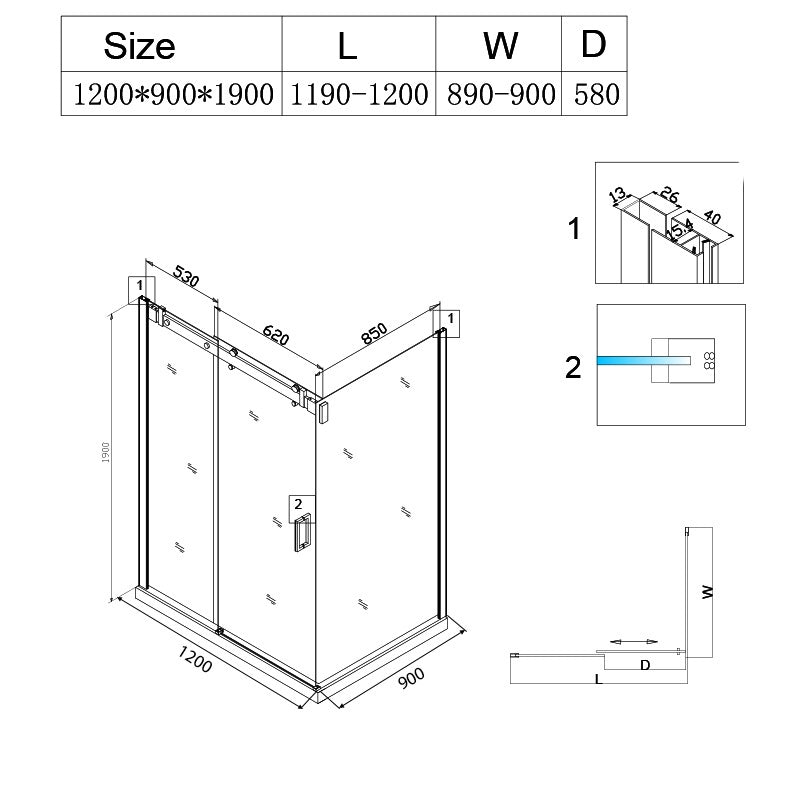 KABINA PRYSZNICOWA PROSTOKĄTNA BS14C CZARNA 120x90 CM BS14C-120X90
