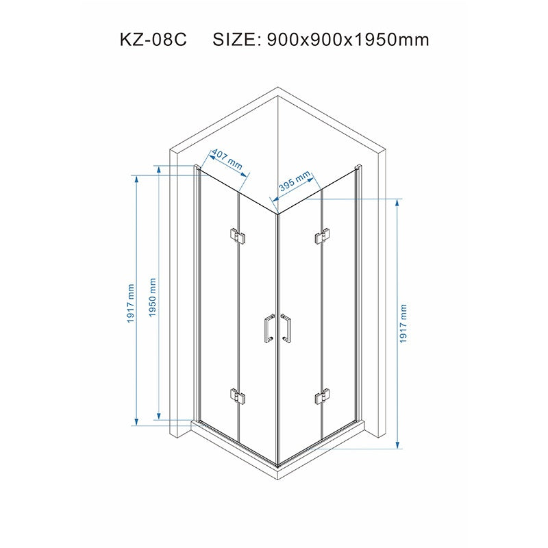 KABINA PRYSZNICOWA KWADRATOWA KZ08C CHROM 90x90 CM KZ08C-90