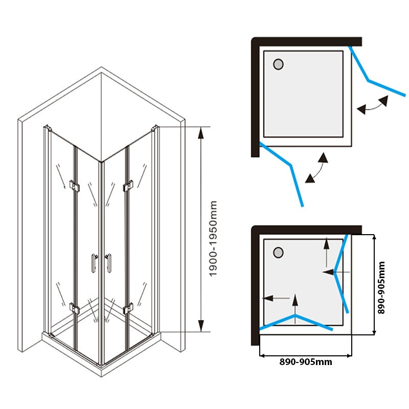 KABINA PRYSZNICOWA KWADRATOWA KZ08C CHROM 90x90 CM KZ08C-90
