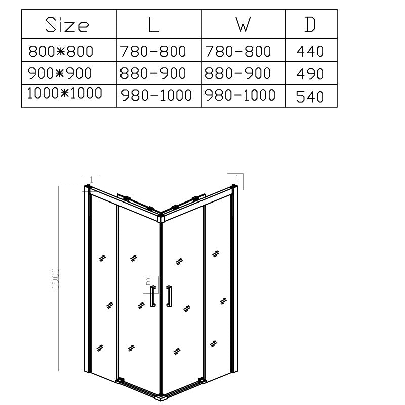 KABINA PRYSZNICOWA KWADRATOWA KZ90B CHROM 90x90 CM KZ90B-90