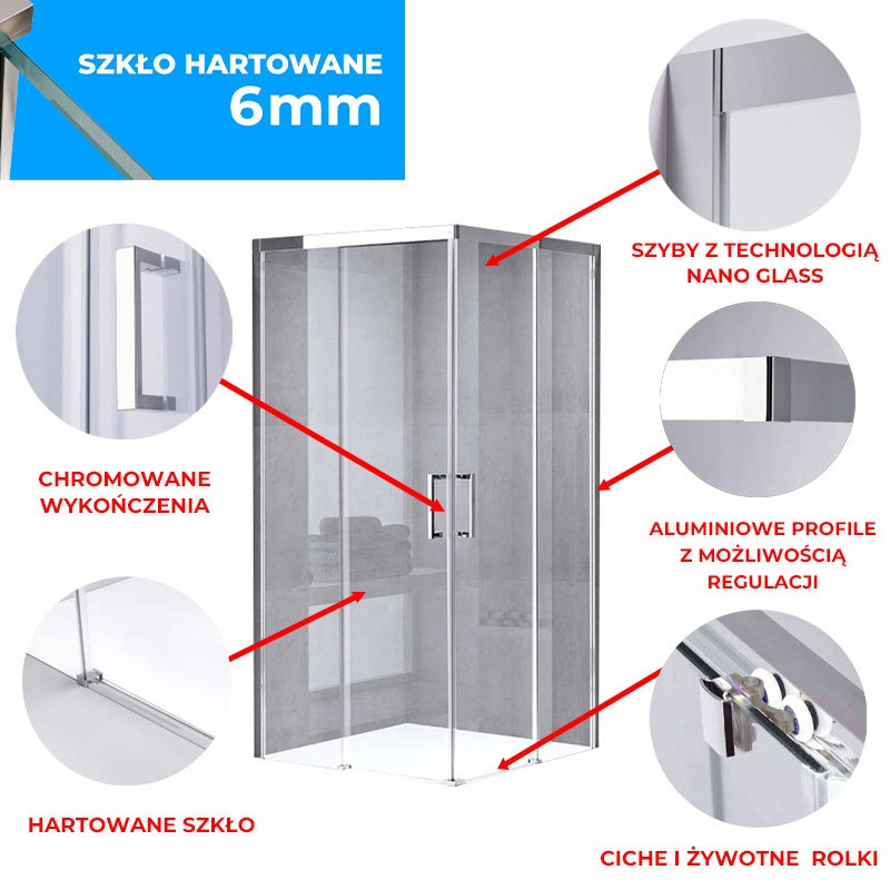 KABINA PRYSZNICOWA KWADRATOWA KZ90B CHROM 90x90 CM KZ90B-90