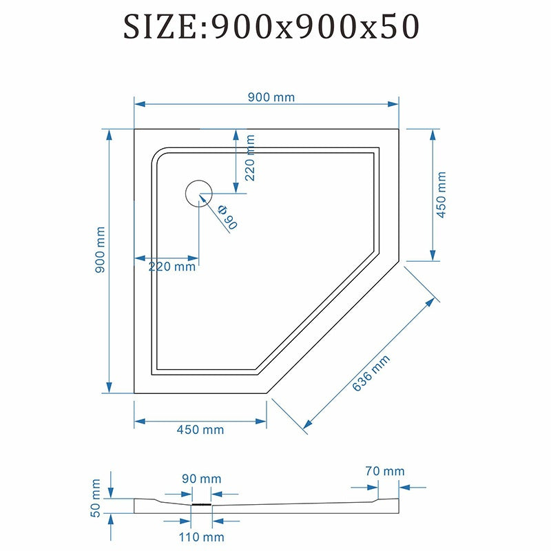 KABINA PRYSZNICOWA PIĘCIOKĄTNA Z BRODZIKIEM KZ10B/ST08B CHROM/BIAŁY 90x90CM KZ10B+ST08B-WH