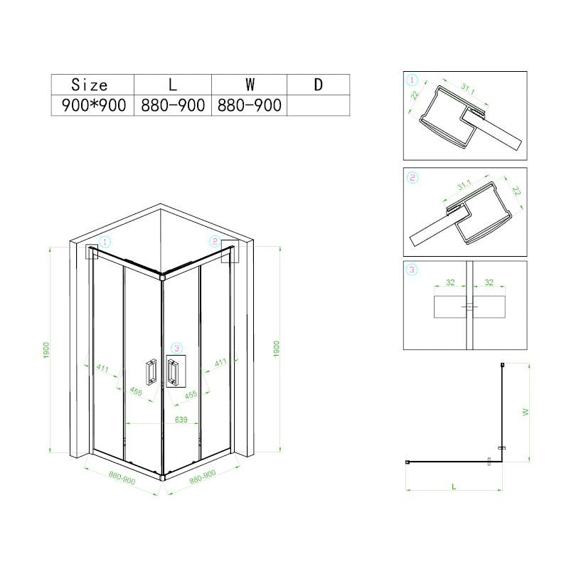 KABINA PRYSZNICOWA KWADRATOWA Z BRODZIKIEM BL30B/SXL02B CZARNA/CZARNY 90x90 BL30B+SXL02B-BL-90