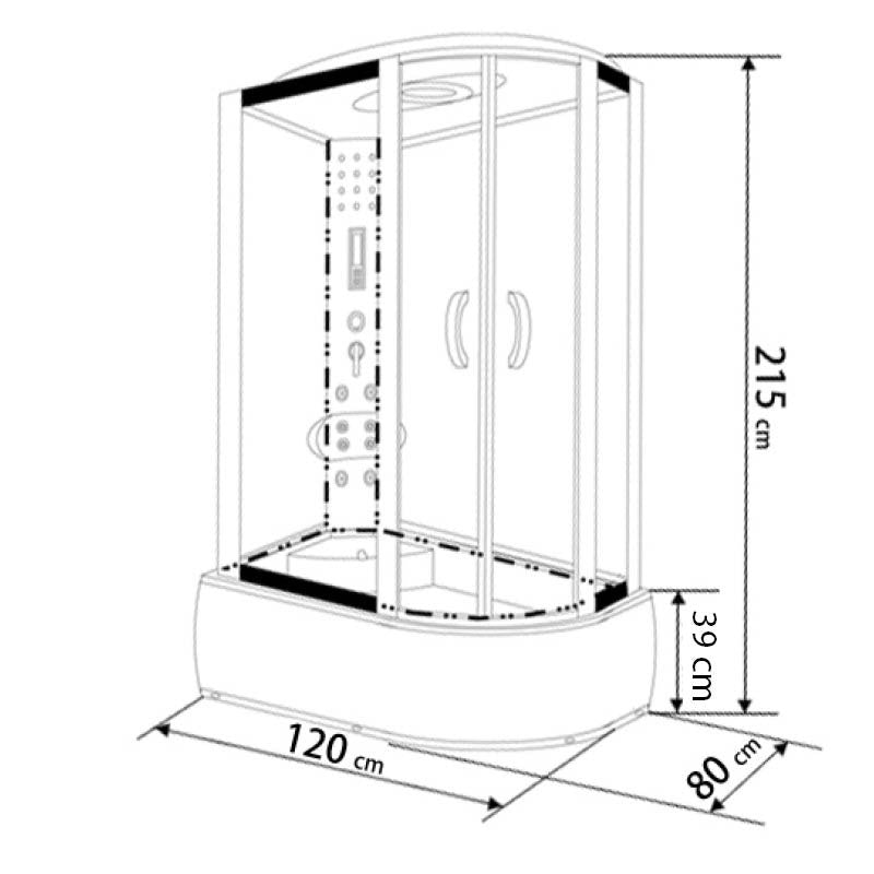 KABINA PRYSZNICOWA Z HYDROMASAŻEM WSH7306R PRAWA 120x80 CM WSH7306R-120X80