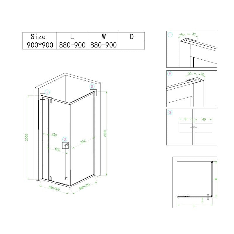 KABINA PRYSZNICOWA KWADRATOWA BS11B CZARNA 90x90 CM BS11B-90