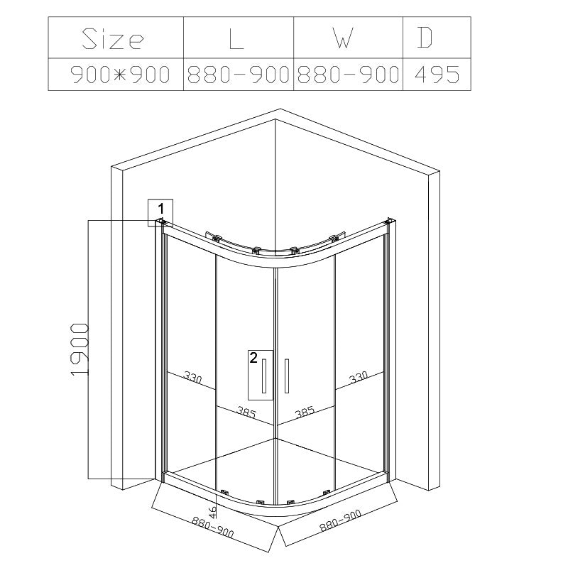 KABINA PRYSZNICOWA PÓŁOKRĄGŁA Z BORDZIKIEM BS01B/ST01B CZARNA/BIAŁY 90x90CM BS01B+ST01B-WH
