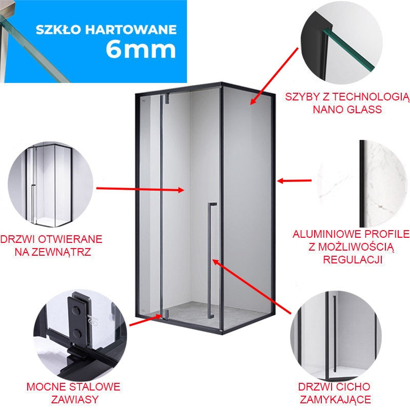 KABINA PRYSZNICOWA KWADRATOWA Z BRODZIKIEM BS11B/RIKO CZARNA/CZARNY 90x90 CM BS11B+RIKO-BL-90