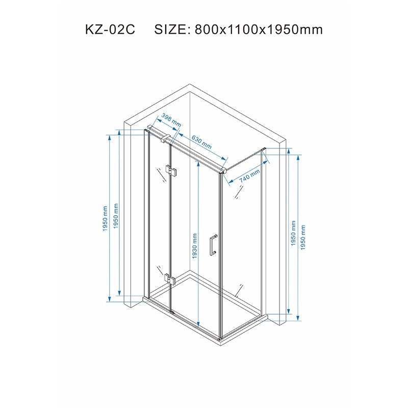 KABINA PRYSZNICOWA PROSTOKĄTNA KZ02C CHROM 110x80 CM KZ02C-110X80