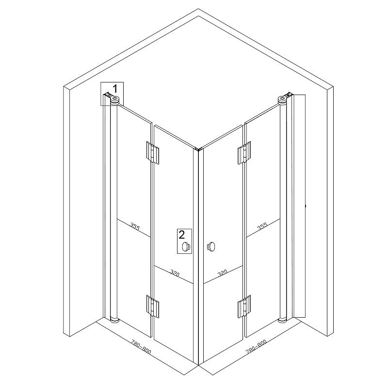 KABINA PRYSZNICOWA KWADRATOWA BS08A CZARNA 80x80 CM BS08A-80