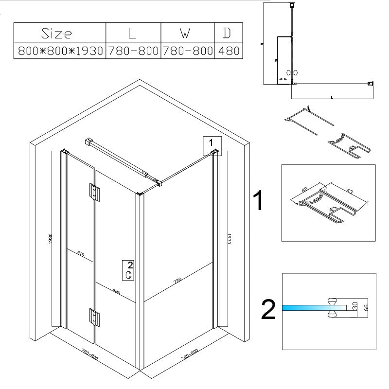 KABINA PRYSZNICOWA KWADRATOWA + BRODZIK KZ1390A/SXL02A CZARNA/BIAŁY 80x80 KZ1390A-BL+SXL02A-WH