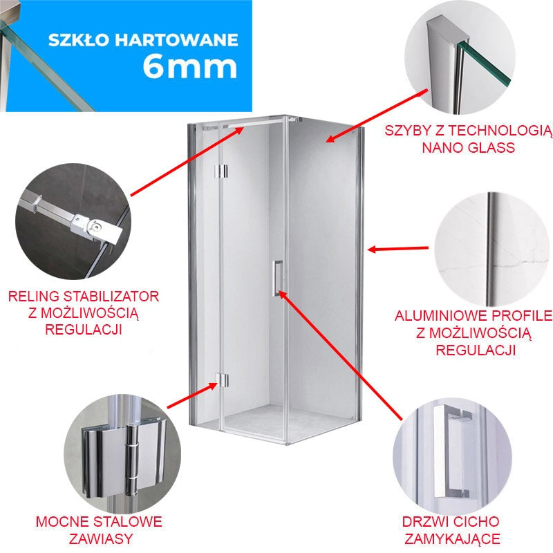 KABINA PRYSZNICOWA KWADRATOWA KZ1390B CHROM 90x90 CM KZ1390B-90