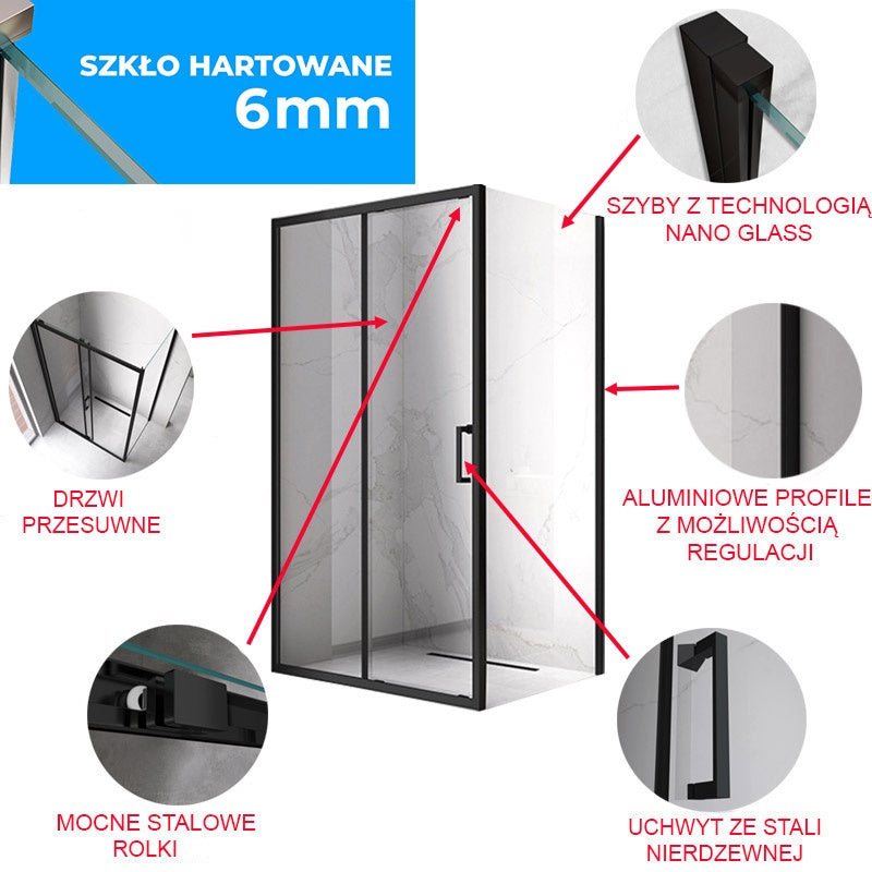 KABINA PRYSZNICOWA PROSTOKĄTNA KZ104A CZARNA 100x90 CM KZ104A-BL-100X90
