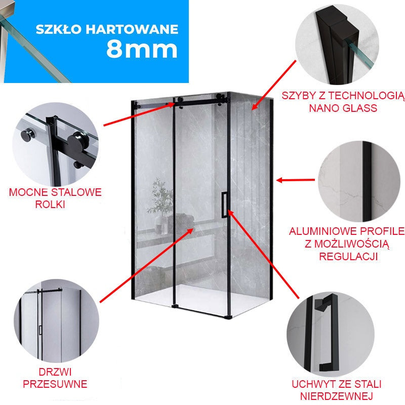 KABINA PRYSZNICOWA PROSTOKĄTNA BS15C CZARNA 120x80 CM BS15C-120X80